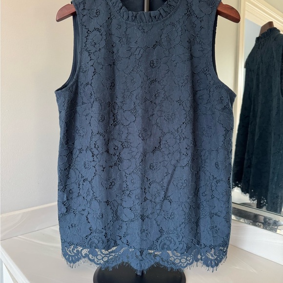 Ann Taylor Tops - Ann Taylor Blue Lace Blouse High Neck Sleeveless